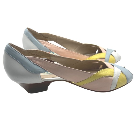 Vintage VANELi Made in Italy  Peep Toe Shoes – Colorblock Leather Size 8 - Picture 1 of 11